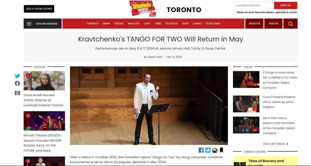 Broadway World: Kravtchenko’s TANGO FOR TWO Will Return in May